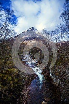 The beautiful pyramidal peak of Buachaille Etive Mor in the Highlands of Scotland