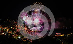 Beautiful and pyrotechnic fireworks in Recco, Italy / Fireworks in Recco, Genoa, Italy