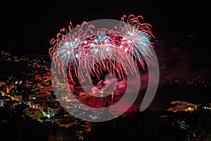 Beautiful and pyrotechnic fireworks in Recco, Italy / Fireworks in Recco, Genoa, Italy