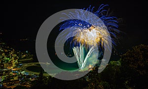 Beautiful and pyrotechnic fireworks in Recco, Italy / Fireworks in Recco, Genoa, Italy