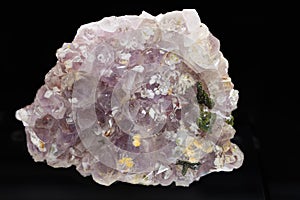 Beautiful Quartz Crystal cluster gemstone isolated on black background