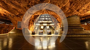 Beautiful Radhuset subway station in Stockholm city photo