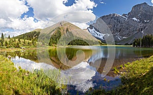 Beautiful Rae Lake Landscape, Mountain Peak Reflections