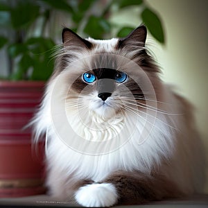 Beautiful Ragdoll Cat with Blue Eyes - Captivating Portrait