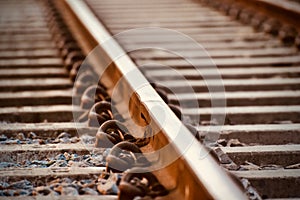 Beautiful rail tracks unique stock photograph photo