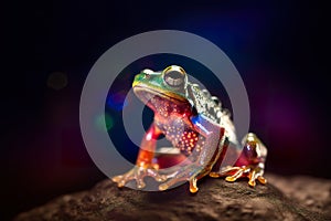 Beautiful rainbow colored crystal tree frog, decorative figurine, AI generative illustration