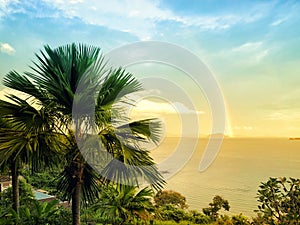 Beautiful rainbow over the sea in Phuket Thailand