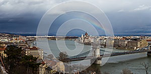 beautiful rainbow panorama from Buda Castle