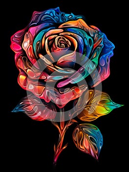 Beautiful rainbow rose on black artwork