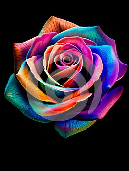 Beautiful rainbow rose on black artwork