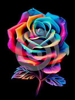 Beautiful rainbow rose on black artwork