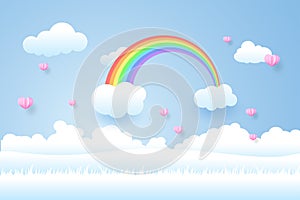 beautiful rainbow in the sky, paper art style,Vector illustration