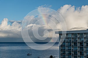 Beautiful rainbow vista at dawn, Kaanapali Beach, Maui