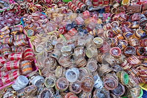 Beautiful Rajasthani Bangles  being sold at famous Sardar Market and Ghanta ghar Clock tower in Jodhpur, Rajasthan, India