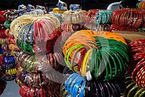 Beautiful Rajasthani Bangles  being sold at famous Sardar Market and Ghanta ghar Clock tower in Jodhpur, Rajasthan, India