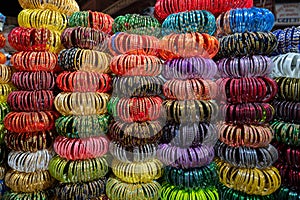 Beautiful Rajasthani Bangles  being sold at famous Sardar Market and Ghanta ghar Clock tower in Jodhpur, Rajasthan, India