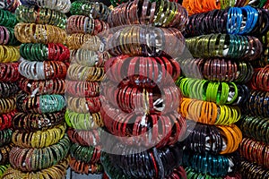 Beautiful Rajasthani Bangles,being sold at famous Sardar Market and Ghanta ghar Clock tower in Jodhpur, Rajasthan, India