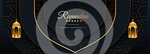 Beautiful ramadan kareem black and gold banner design