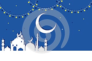 Beautiful Ramadan vector at night. decorated with traditional arabic lamps