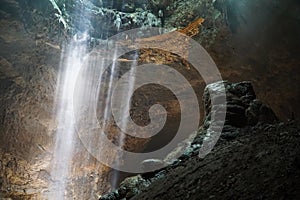 Beautiful ray of light inside Jomblang Cave