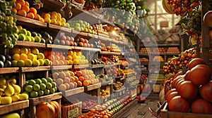 beautiful real fruit stores, where a colorful array of fresh fruits adorns the shelves, inviting customers to