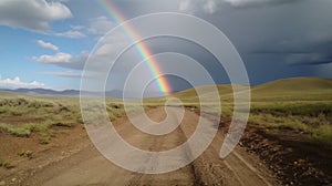 Beautiful real rainbow and dirt road