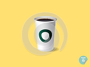 Beautiful realistic paper  cup of espresso coffee on sweet color background