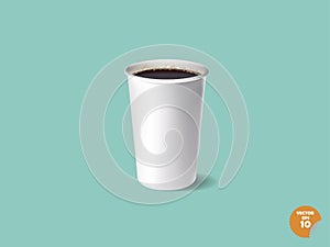 Beautiful realistic paper cup of espresso coffee on sweet color background