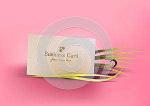 Beautiful realistic ready to use business card mockup template on bright pink background