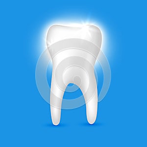 Beautiful realistic shiny white tooth dentist vector on blue background