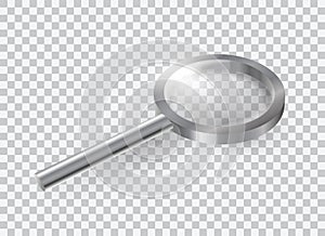 Beautiful realistic vector of a metal magnifying glass on transparent background