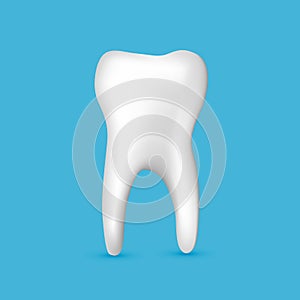 Beautiful realistic white tooth dentist vector on blue background.