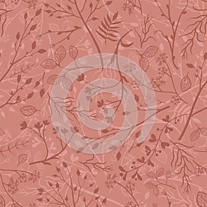 Beautiful red autumn branches, leaves and flowers seamless pattern, romantic floral fall background, great for seasonal fashion