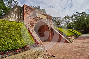 Beautiful red brick tunnel scenic of the Eternal golden castle