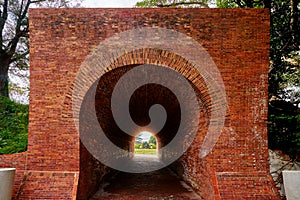 Beautiful red brick tunnel scenic of the Eternal golden castle