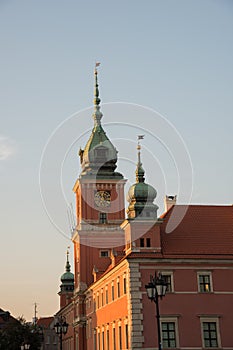 Beautiful red builiding at Castle square, Warsaw