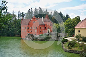 Beautiful red castle Cervena Lhota in the Czech Republic looking like from fairy tale