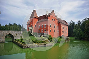 Beautiful red castle Cervena Lhota in the Czech Republic looking like from fairy tale