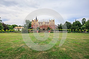 Beautiful red castle of Fuerst Pueckler in Bad Muskau