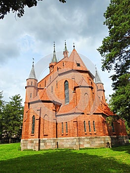 Beautiful red catholic church, Lithuania