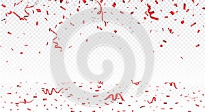 Beautiful red confetti banner, isolated on transparent background