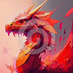 Beautiful red dragon, abstract painting.