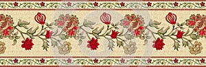 Beautiful red flowers border for textile fashion