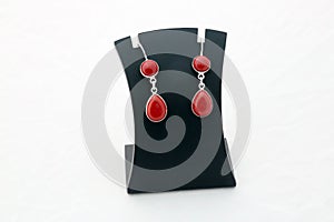 Beautiful red gemstone silver ear rings