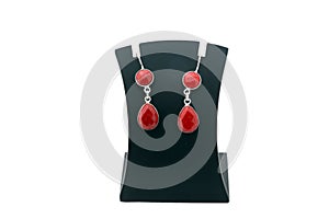 Beautiful red gemstone silver ear rings