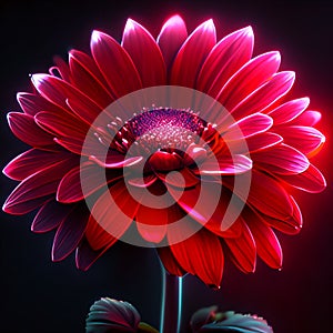 beautiful red gerbera flower on black background, closeup generative AI