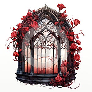 beautiful red Gothic Window clipart illustration