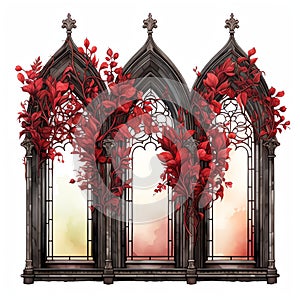 beautiful red Gothic Window clipart illustration