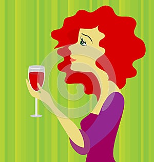 Beautiful red-haired woman with a wine glass