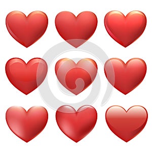 Beautiful red hearts set with glittering effects for Valentine\'s day, love greeting cards. Vector design element,